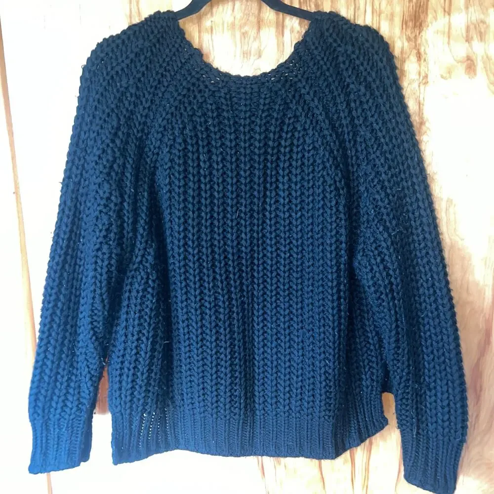 Kut from the Kloth Black Chunky Knit Sweater Cozy Textured Pullover Size Medium